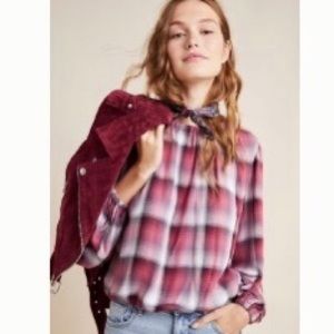 Anthropologie Cloth & Stone Red Flannel Blouse